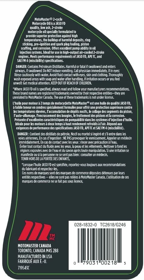 MotoMaster 2-Stroke Motorcycle Oil 50:1 Fuel Ratio, 946-mL 5 MotoMaster 2-Stroke Motorcycle Oil 50:1 Fuel Ratio, 946-mL - Image 5
