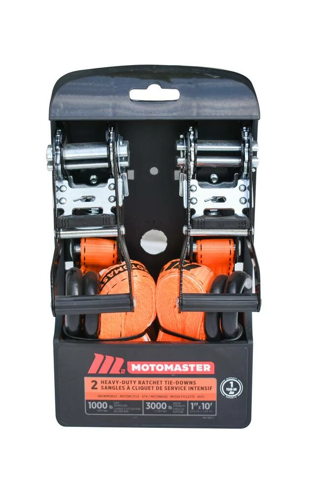 MotoMaster 3,000-lb Heavy Duty Ratchet Tie Down Strap, Non-Padded, 1-in X 10-ft, 2-pk 3 MotoMaster 3,000-lb Heavy Duty Ratchet Tie Down Strap, Non-Padded, 1-in X 10-ft, 2-pk - Image 3