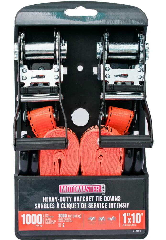 MotoMaster 3,000-lb Heavy Duty Ratchet Tie Down Strap, Non-Padded, 1-in X 10-ft, 2-pk 4 MotoMaster 3,000-lb Heavy Duty Ratchet Tie Down Strap, Non-Padded, 1-in X 10-ft, 2-pk - Image 4