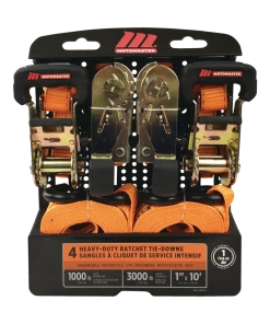 MotoMaster 3,000-lb Ratchet Tie Down Straps, With Power Grip Padded Handles , 1-in X 10-ft, 4-pk