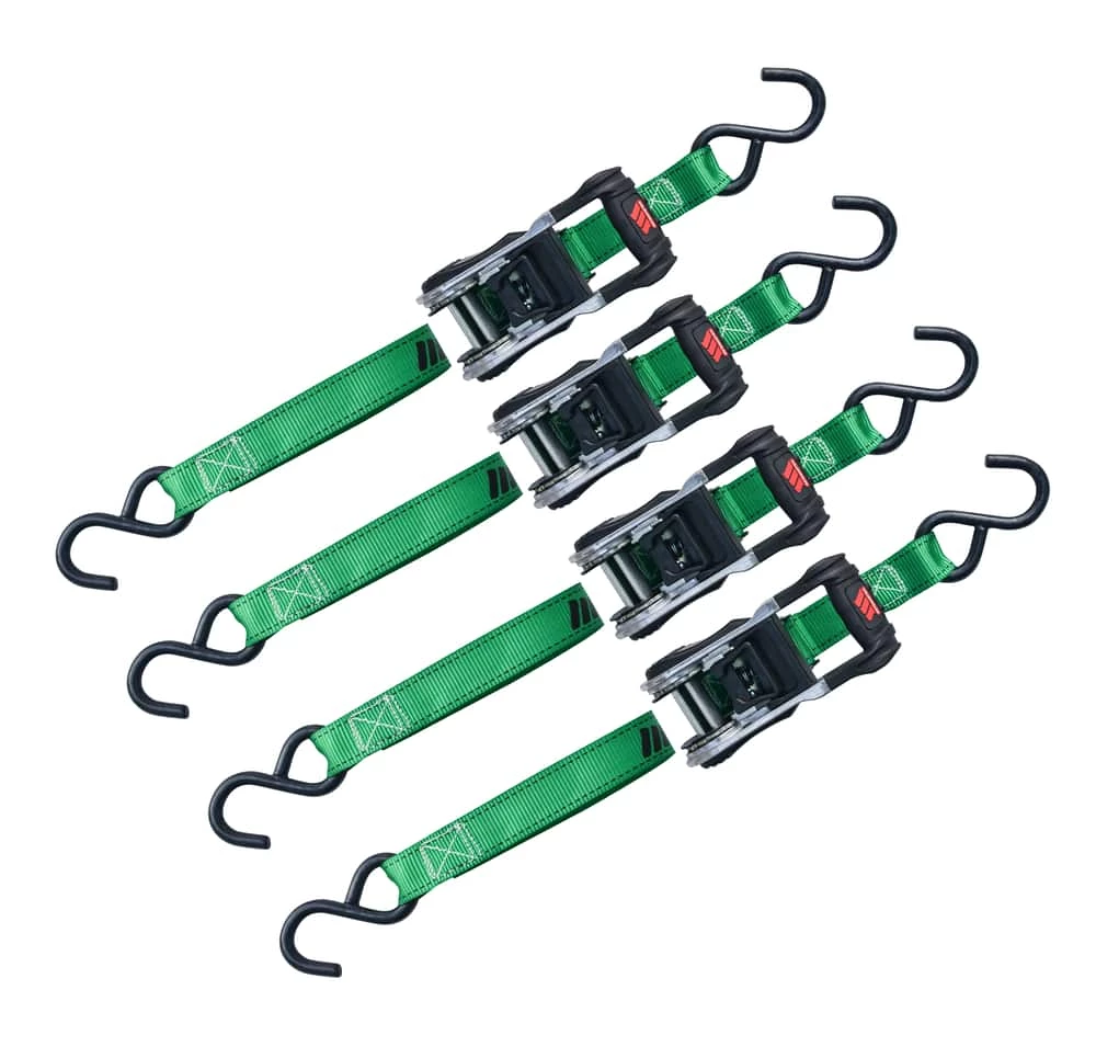 MotoMaster 1,500-lb Ratchet Tie Down, With Padded D-Handle, 1-in X 14-ft, 4-pk 1 MotoMaster 1,500-lb Ratchet Tie Down, With Padded D-Handle, 1-in X 14-ft, 4-pk