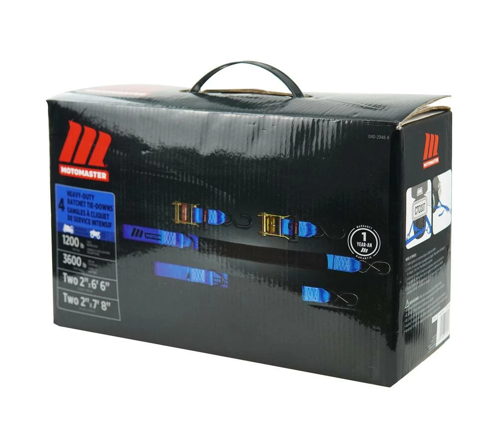 MotoMaster 3,600-lb Heavy Duty Ratchet Tie Down Strap, Assorted Sizes, 4-pk 2 MotoMaster 3,600-lb Heavy Duty Ratchet Tie Down Strap, Assorted Sizes, 4-pk - Image 2