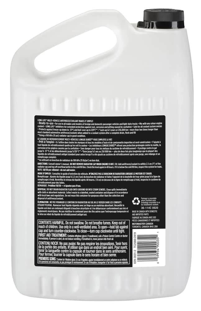 MotoMaster Long-Life Global 50/50 Premixed Anti-Freeze/Coolant, 3.78-L 2 MotoMaster Long-Life Global 50/50 Premixed Anti-Freeze/Coolant, 3.78-L - Image 2