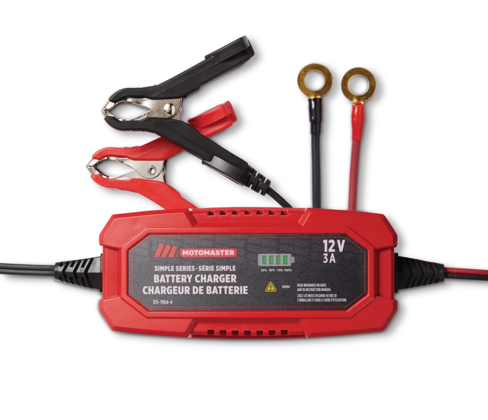MotoMaster Simple Series Smart Battery Charger/Maintainer, Fully Automatic, 3-Amp, 12V 1 MotoMaster Simple Series Smart Battery Charger/Maintainer, Fully Automatic, 3-Amp, 12V