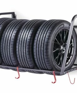 MotoMaster Wall Mount Tire Rack With Bonus Hooks